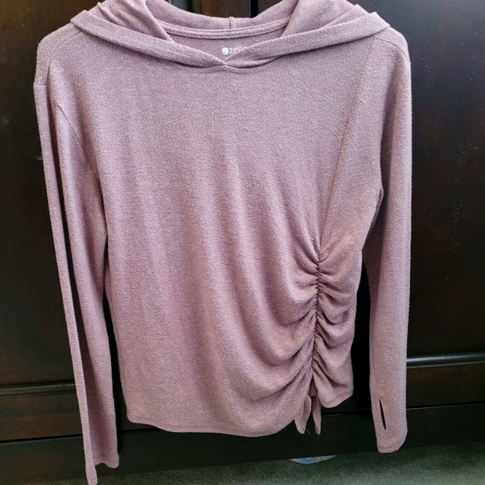 GIRLS Zella Hooded Shirt Large (10/12) Ruched Side Athleisure Athletic